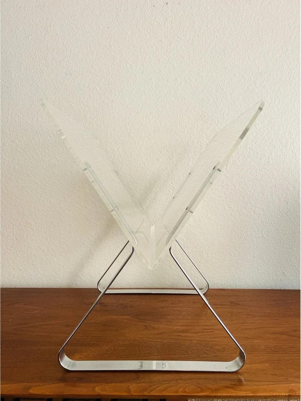 Vintage Milo Baughman Style Lucite Chrome Magazine Rack Mid Century Modern
